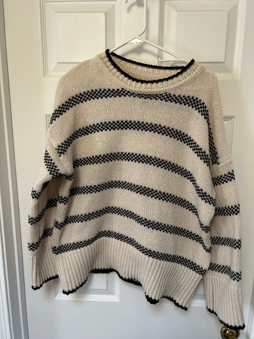 Cozy Oversized Cream & Black Striped Women's Sweater